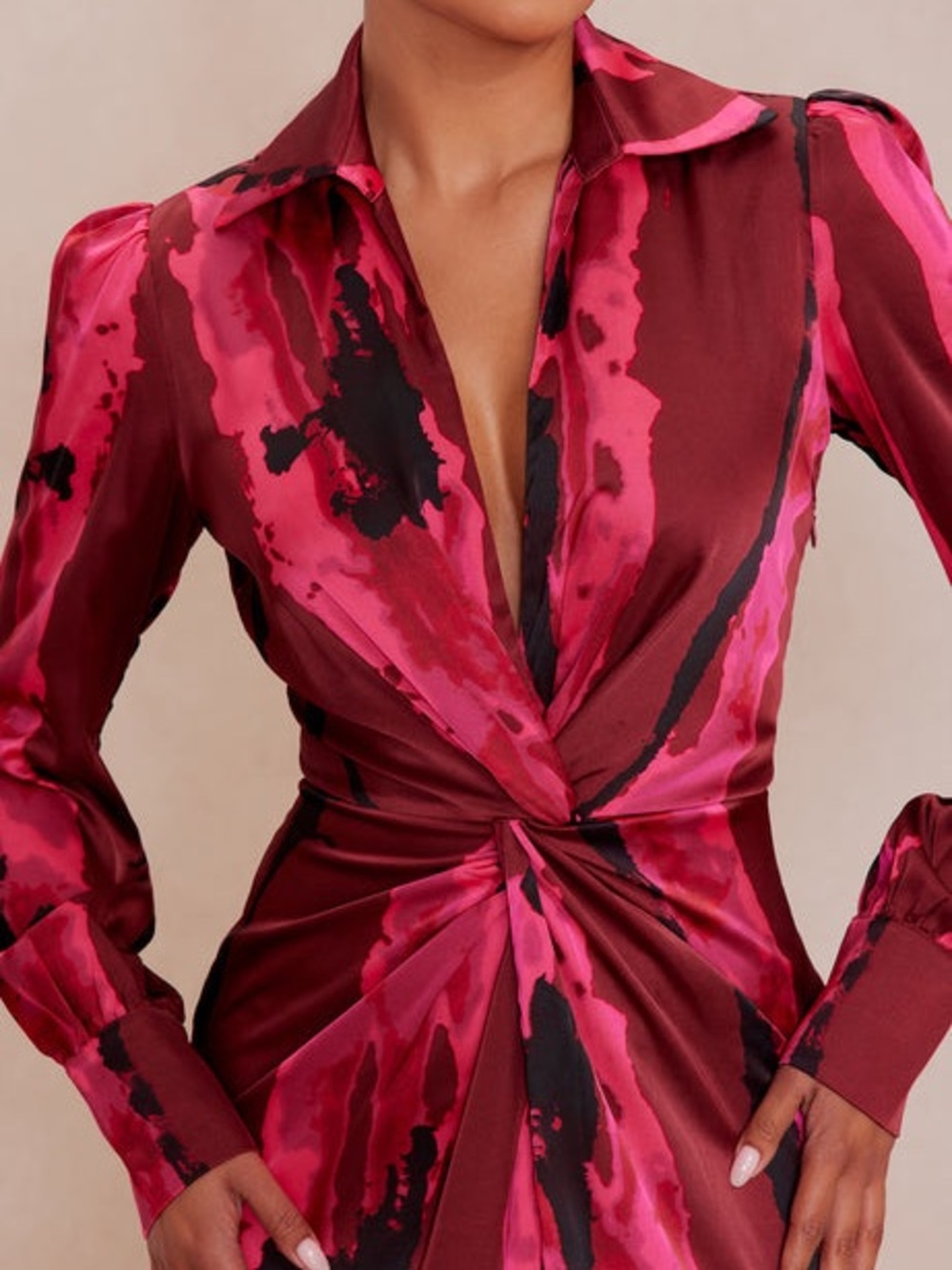 Gabriella Long Sleeve Maxi Dress-Fuchsia, Magenta and Burgundy - Picture 5 of 11